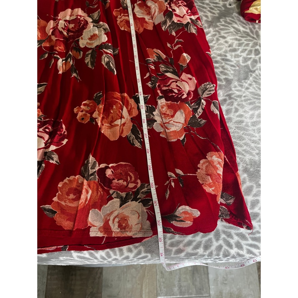Vintage Red Floral Maxi Skirt sz Small 25 Coastal Chic Resort 80s Boho Romantic - Picture 7 of 10